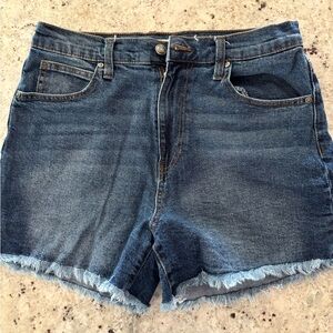 Celebrity Pink Dark Blue High-Rise Frayed Hem Denim Shorts